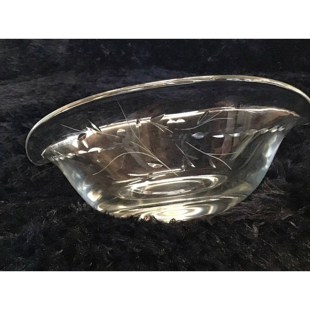 Princess House Heritage Cut Crystal Sauce Bowl Etched Floral 80s Retro Granny